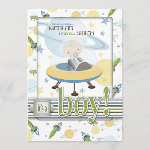 Ruimteschip Astronaut Baby Shower Invitaties Kaart