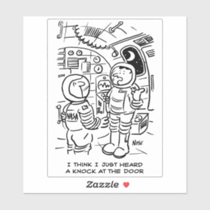 Ruimteschip Astronauten Horen Klop Op Deur Cartoon Sticker