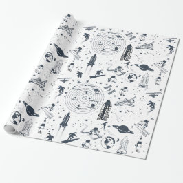 Ruimteschip Astronauten Zonnestelsel Wrapping Papi Cadeaupapier