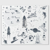 Ruimteschip Astronauten Zonnestelsel Wrapping Papi Cadeaupapier (Vlak)