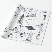 Ruimteschip Astronauten Zonnestelsel Wrapping Papi Cadeaupapier (Uitgerold)