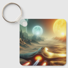 Ruimteschip boven buitenaardse wereld sleutelhanger