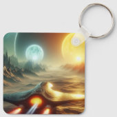 Ruimteschip boven buitenaardse wereld sleutelhanger (Achterkant)