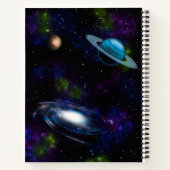 Ruimteschip, buitenruimte, zon, planeten, melkweg notitieboek (Achterkant)