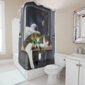 Ruimteschip Cat Sci-Fi Schattige Douchegordijn (In situ)