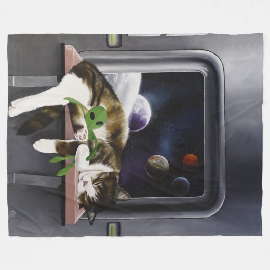 Ruimteschip Cat Sci-Fi Schattige Fleece Deken (Voorkant (Horizontaal))