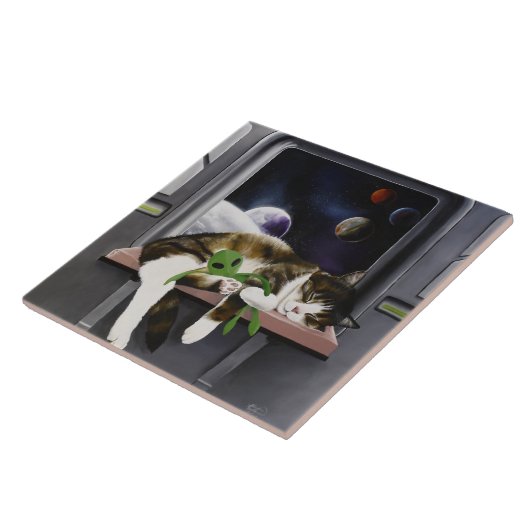 Ruimteschip Cat Sci-Fi Schattige Tegeltje (Zijkant)