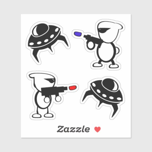 Ruimteschip en Aliens met laserPistolen Sticker (Vel)