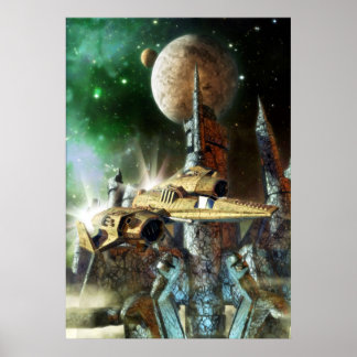 Ruimteschip en buitenaardse planeet poster
