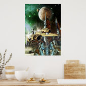 Ruimteschip en buitenaardse planeet poster (Keuken)