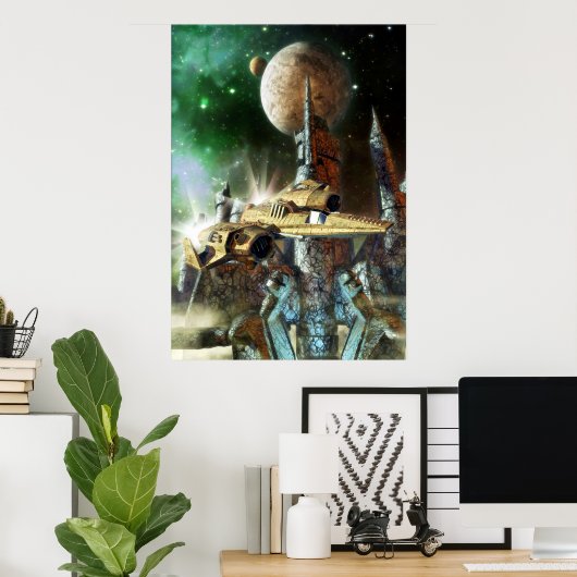 Ruimteschip en buitenaardse planeet poster (Thuiskantoor)