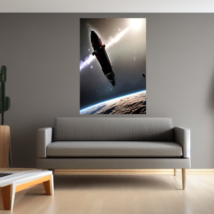 Ruimteschip en planeet   AI Art Poster