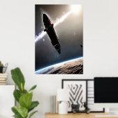 Ruimteschip en planeet | AI Art Poster (Thuiskantoor)