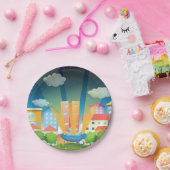 Ruimteschip in Borden van stedelijk papier Papieren Bordje (Feest)