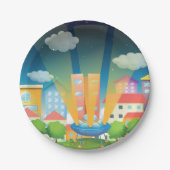 Ruimteschip in Borden van stedelijk papier Papieren Bordje (Voorkant)