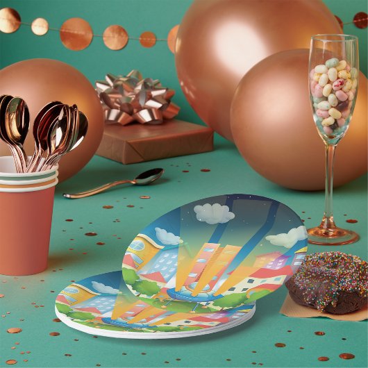 Ruimteschip in Borden van stedelijk papier Papieren Bordje