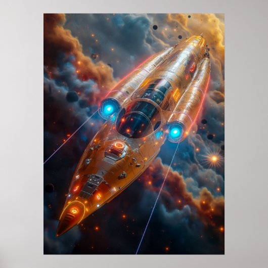 Ruimteschip in de ruimte poster (Voorkant)