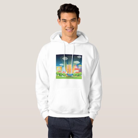 Ruimteschip in de stad Mannen hoodie (Voorkant volledig)