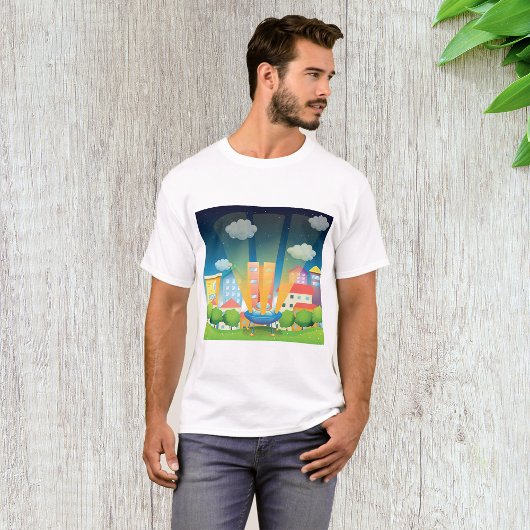 Ruimteschip in de stad Mannen T-shirt
