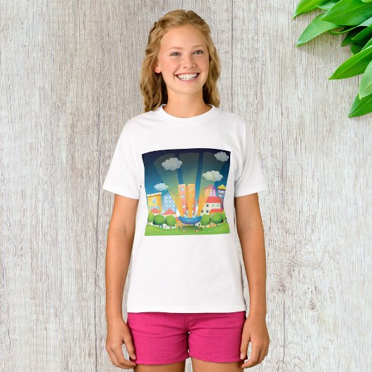 Ruimteschip in het stadmeisje t-shirt