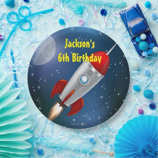 Ruimteschip, Maan Sterren Verjaardagsfeestje Papieren Bordje (Feest)