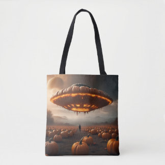Ruimteschip op planeet Pompoen Tote Bag