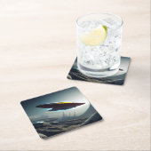 Ruimteschip over een Futuristic City Kartonnen Onderzetters (Insitu)