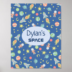 Ruimteschip patroon en naam jongens Kids Poster