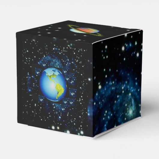 Ruimteschip, Planeten, & Alien op grappige gunst d Bedankdoosjes (Achterkant)