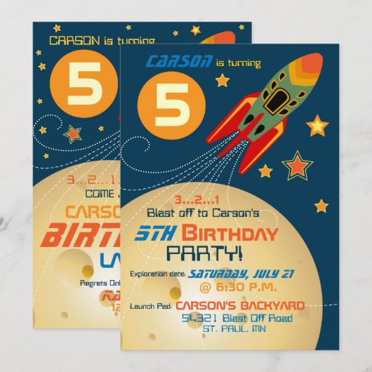 Ruimteschip, planeten en sterren op zaterdag kaart (Voorkant / Achterkant)