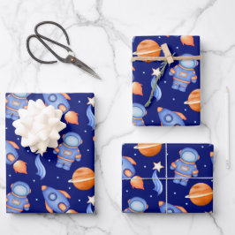 Ruimteschip & Planeten Jongens Verjaardag Astronau Inpakpapier Vel