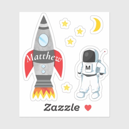 Ruimteschip Raket met de naam van uw kind Sticker (Vel)