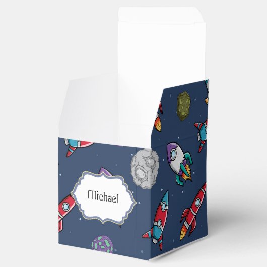 Ruimteschip raket meteor patroon jongens gunst doo bedankdoosjes (Geopend)