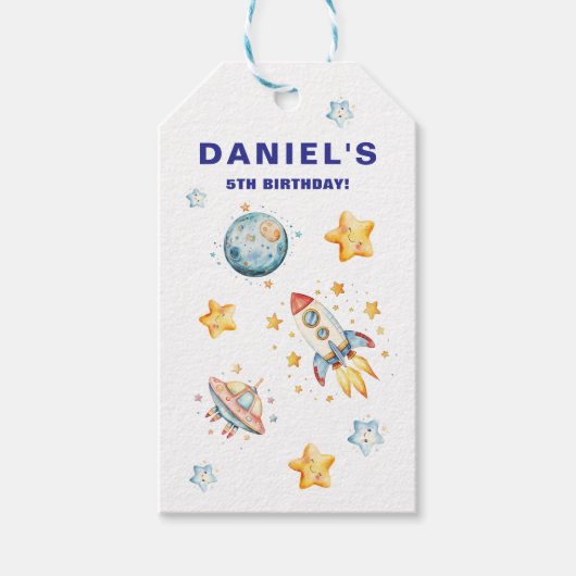 Ruimteschip ruimtevaart thema aangepast verjaardag cadeaulabel (Voorkant)