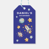Ruimteschip ruimtevaart thema aangepaste verjaarda cadeaulabel (Achterkant)