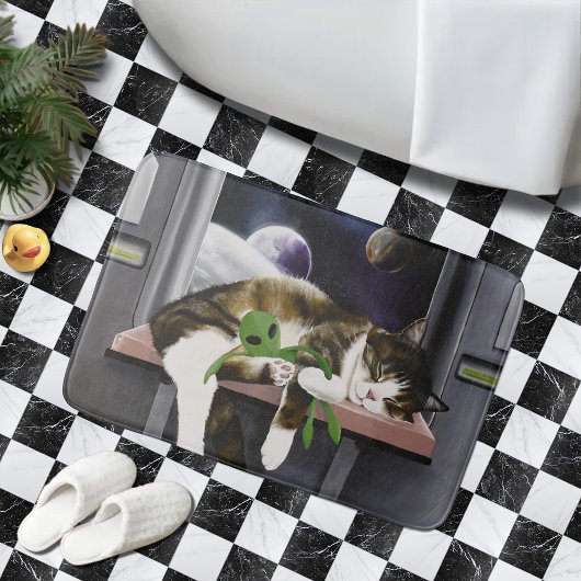 Ruimteschip Tabby Kat Groene Alien Knuffel Sci-Fi Badmat
