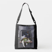 Ruimteschip Tabby Kat Groene Alien Knuffel Sci-Fi Crossbody Tas (Achterkant)