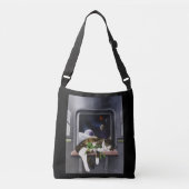Ruimteschip Tabby Kat Groene Alien Knuffel Sci-Fi Crossbody Tas (Voorkant)