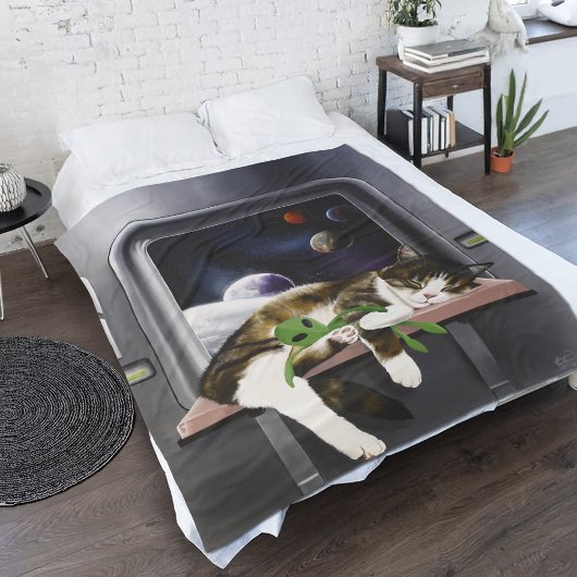 Ruimteschip Tabby Kat Groene Alien Knuffel Sci-Fi Fleece Deken