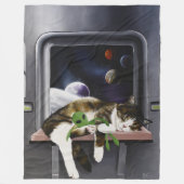 Ruimteschip Tabby Kat Groene Alien Knuffel Sci-Fi Fleece Deken (Voorkant)