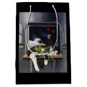 Ruimteschip Tabby Kat Groene Alien Knuffel Sci-Fi Medium Cadeauzakje (Voorkant)