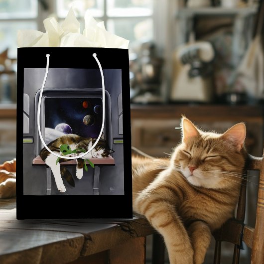 Ruimteschip Tabby Kat Groene Alien Knuffel Sci-Fi Medium Cadeauzakje