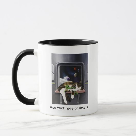 Ruimteschip Tabby Kat Groene Alien Knuffel Sci-Fi Mok (Links)