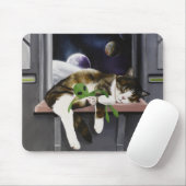 Ruimteschip Tabby Kat Groene Alien Knuffel Sci-Fi Muismat (Met muis)