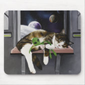 Ruimteschip Tabby Kat Groene Alien Knuffel Sci-Fi Muismat (Voorkant)