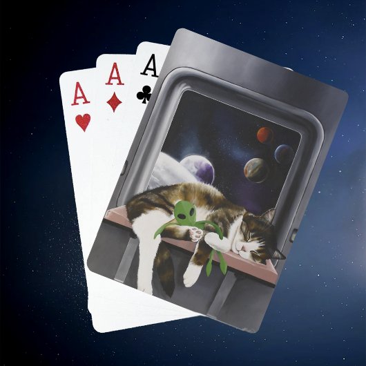 Ruimteschip Tabby Kat Groene Alien Knuffel Sci-Fi Pokerkaarten