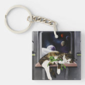 Ruimteschip Tabby Kat Groene Alien Knuffel Sci-Fi Sleutelhanger (Voorkant)