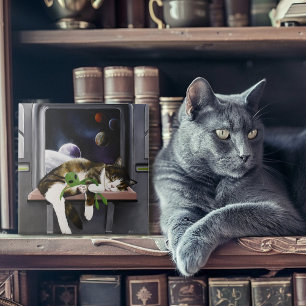 Ruimteschip Tabby Kat Groene Alien Knuffel Sci-Fi Tegeltje