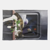 Ruimteschip Tabby Kat Groene Alien Knuffel Sci-Fi Theedoek (Horizontaal)