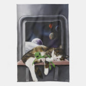 Ruimteschip Tabby Kat Groene Alien Knuffel Sci-Fi Theedoek (Verticaal)